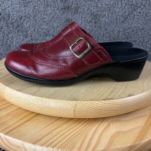 Clarks Bendable Patty Lorene Leather Mule Womens 7 Burgundy Slip On Comfort Shoe